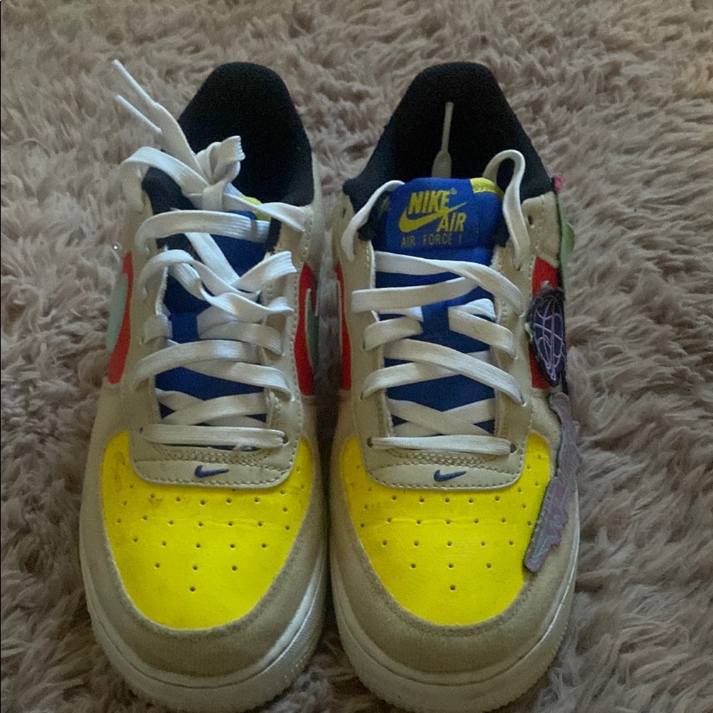 Nike Kids Air Force 1 Yellow and Blue Shoes